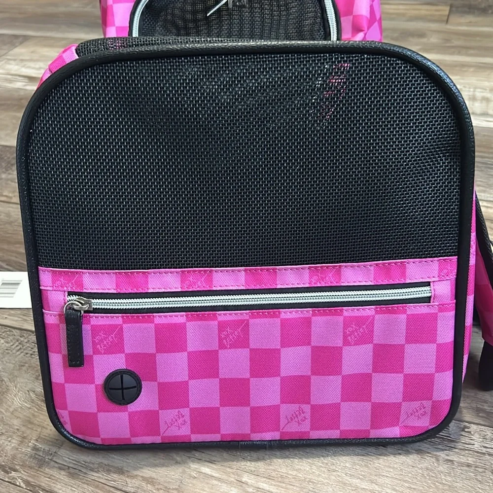 NWT Betsey Johnson Pink Checkered Pet Dog Cat Carrier